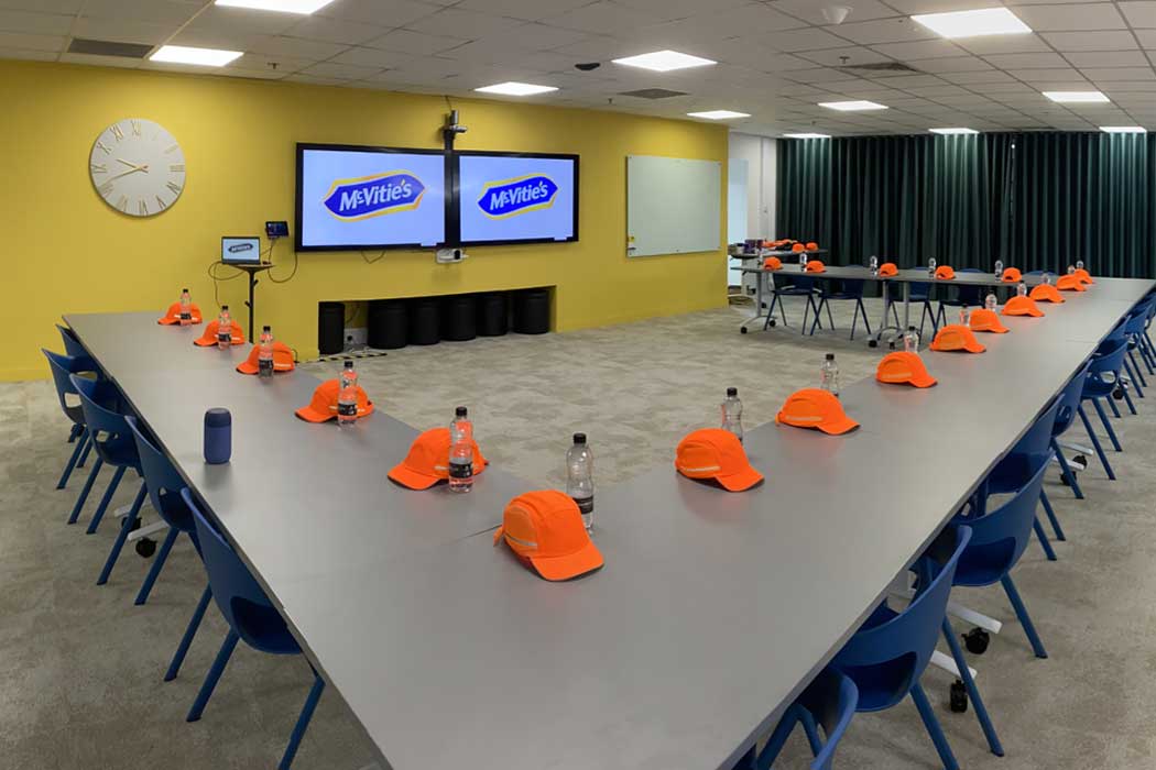 Conference room at McVitie's set up for visiting students